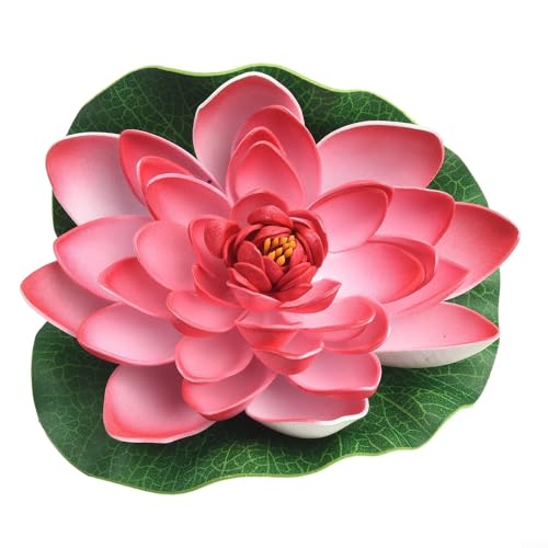 Künstliche schwimmende Seerose, Lotusblüte, 18 cm, EVA-Teich-Ornament für Garten, Aquarium, Pool oder Heimdekoration, für den Außenbereich und den Innenbereich (rosa) von Pumixiy