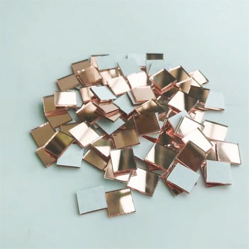 Pumixiy 100 Stück Glasspiegel, Mosaikfliesen-Aufkleber, quadratische Mini-Glasspiegel-Tapeten, 10 x 10 mm quadratische Mosaik-Glasstücke, für Wanddekoration (Roségold) von Pumixiy