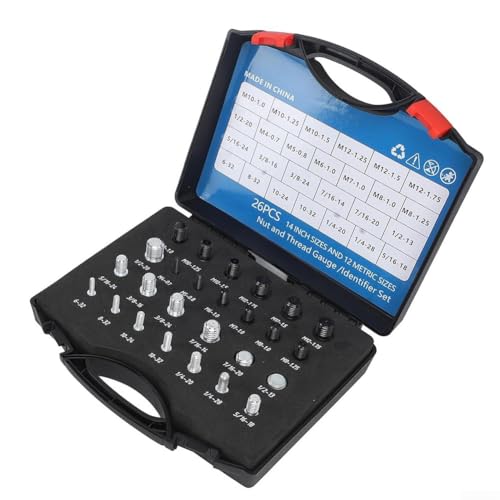 Pumixiy 26-teiliges Gewinde-Inspektor-Set, Mutterschrauben-Tester, Karbonstahl, Gewindelehre, Messwerkzeug zur Erkennung von Befestigungsschrauben, mehrere Größen von Pumixiy