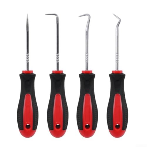 Pumixiy 4-in-1-Auto-Entfernungswerkzeug-Set, gerade, 90 Grad, voll abgewinkeltes Haken-Pick-Kit für O-Ring-Dichtung, Abzieher, Ingenieur, Techniker, Hobbyist, 150 mm Länge, schwarz-roter Griff (B) von Pumixiy