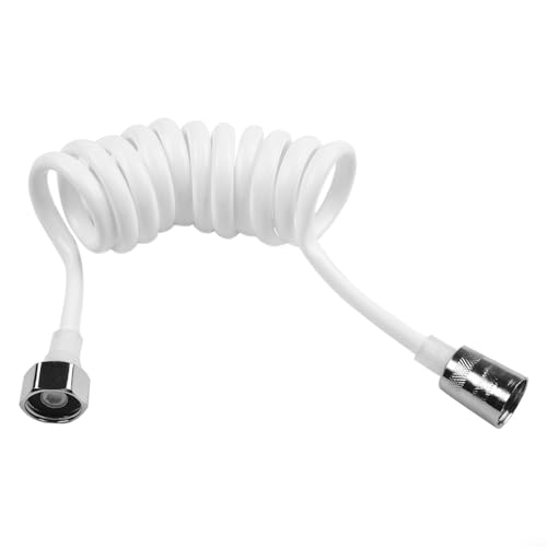 Pumixiy Einziehbarer Brauseschlauch, Telefonleitungs-Stil, PU-Metall, Wasserleitung, Badezimmer-Zubehör, elastische, flexible Verbindung, Telefon-Brauseschlauch (weiß, 1,5 m) von Pumixiy