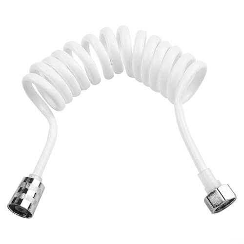 Pumixiy Einziehbarer Brauseschlauch, Telefonleitungs-Stil, PU-Metall, Wasserleitung, Badezimmer-Zubehör, elastische, flexible Verbindung, Telefon-Brauseschlauch (weiß, 2 m) von Pumixiy