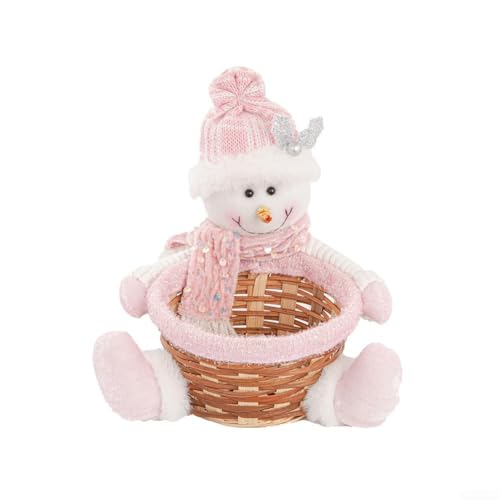 Pumixiy Holiday Fruit Basket Candy Storage Container Christmas Decoration Pink Indoor Outdoor Table Centerpiece Lightweight Reusable Cloth Basket (Snowman) von Pumixiy