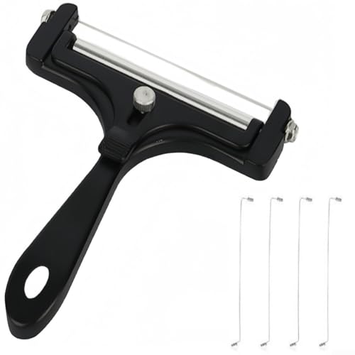 Pumixiy Käseschneider mit einstellbarer Dicke, Küchenwerkzeug, Butterblock, Hobel mit 4 Edelstahldrähten für Sandwich-Herstellung von Deli-Platten (schwarz) von Pumixiy