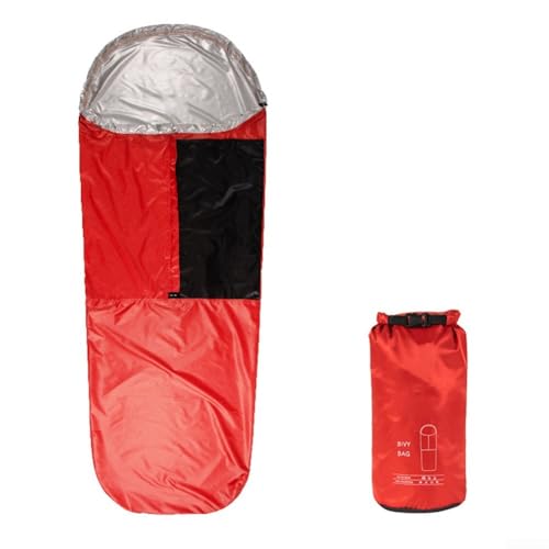 Pumixiy Leichter Notfall-Bivy-Sack, wasserdichter Schlafsack, 70D Ripstop-Material, wärmereflektierend, für Outdoor, Camping, Wandern, Abenteuer-Ausrüstung (rot) von Pumixiy