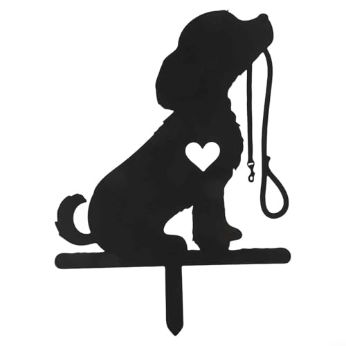 Pumixiy Metall Hund Silhouette Wandkunst Dekoration Gartenstecker Outdoor Rasen Ornament Kreative Innendekoration Eisen Dekor für Garten Hof Rasen Einfach zu installieren Schwarz 17,5 x 24,8 cm von Pumixiy