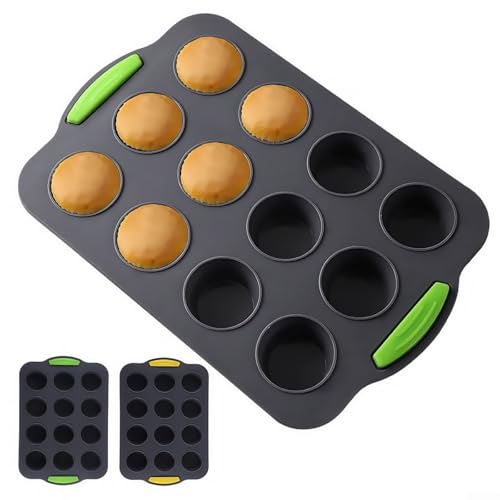 Pumixiy Silikon-Muffinform mit Griff, 12 Löcher, antihaftbeschichtet, wiederverwendbar, Kuchenform, lebensmittelechtes Silikon, Backgeschirr für Küche, Zuhause, Backen, Grau, 30,5 x 20 x 2,5 cm (grau) Pumixiy Silikon-Muffinform mit Griff, 12 Löcher, antihaftbeschichtet, wiederverwendbar, Kuchenform, lebensmittelechtes Silikon, Backgeschirr für Küche, Zuhause, Backen, Grau, 30,5 x 20 x 2,5 cm (grau) von Pumixiy