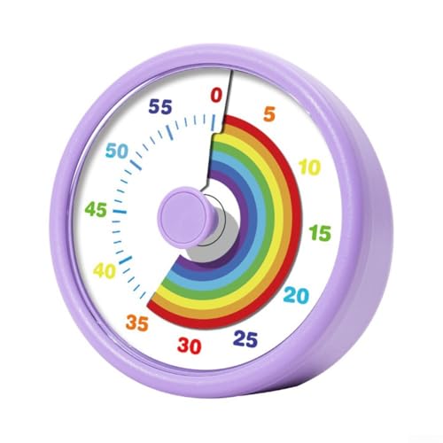 Pumixiy Visueller Lern-Timer, 60-Minuten-Countdown-Uhr mit Regenbogen-Design, leiser Modus, Zeitmanagement, Lehrwerkzeug für Kinder, Klassenzimmer, Küche, Büro, Arbeitszimmer (lila) von Pumixiy