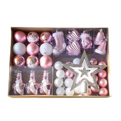 Pumixiy Weihnachtsbaumschmuck-Kollektion, 47-teilig, Kunststoffkugel-Set, mit vorgebundener Schnur, verschiedene Größen, dekorative Kugeln, für Weihnachtsbaumdekoration (Rosa) von Pumixiy