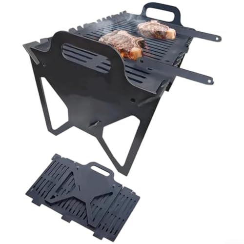 Pumixiy Zusammenklappbarer Grill, Stahl, tragbar, Schlitz-Design, werkzeuglose Einrichtung, leicht, Camping, Outdoor, Tischplatte, Kochen, Holzkohle, Holz, Brennstoff kompatibel von Pumixiy