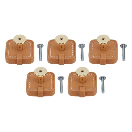 Schubladengriffe aus Leder, rund, für Badezimmer, Küche, Legierung, Zinkgriffe, Möbelbeschläge, Braun, 36 mm, Schrank, komfortable Haptik, Quintett-Set, Heimwerker (B) von Pumixiy