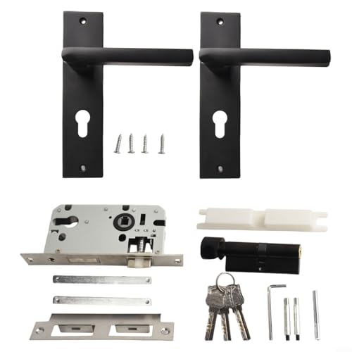 Schwarzer Türgriff-Schloss, Schlüssel und Einsteckschloss, Platz für Holztüren, leiser Mechanismus, wendbar, für Links- und Rechtshänder, Installationsset, Aluminium Schwarzer Türgriff-Schloss, Schlüssel und Einsteckschloss, Platz für Holztüren, leiser Mechanismus, wendbar, für Links- und Rechtshänder, Installationsset, Aluminium von Pumixiy