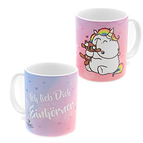 Pummeleinhorn Pummel & Friends lieb dich mehr als Einhörner Tasse Kaffeetasse Rosa/Blau aus Keramik 320 ml von Pummeleinhorn