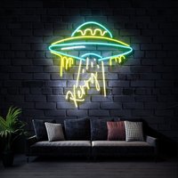 Benutzerdefinierte Ufo Mit Kinder Namen Neon Schild, Alien Raumschiff Led Fliegende Untertasse Neonlicht, Schlafzimmer Wandkunst, Liebhaber Raum von Pumpkingdomstudio