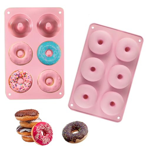 Pumuky 2 Stück Silikon Donutform,6 Hohlräume Antihaft Donutform,Hitzebeständig, Donuts Backform für Kuchen Bagels Cupcake Kekse Muffins(Rosa) von Pumuky