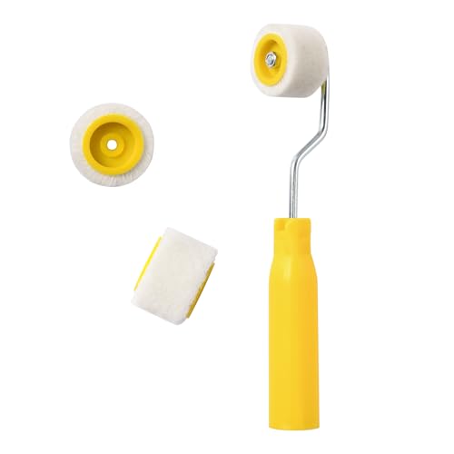 Pumwoy Mini-Farbroller Set (1 Griff + 3 Rollenbürsten) 2cm, Malerrolle Klein Wolle Farbroller Pinsel, Malerwalze klein Lackierwalze für Malerei, Ausbessern von Kanten oder Ecken von Pumwoy