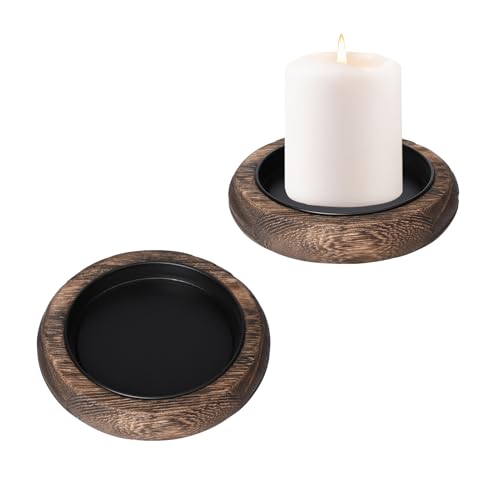 Pumwoy 2 Stück Kerzenteller 10cm, Kerzenuntersetzer Holz Kerzenständer, Kerzenhalter Stumpenkerzen Kerzen Tablett, Kerzenhalter Kerzen Untersetzer für Stumpenkerzen Hochzeitskerze Taufkerze von Pumwoy