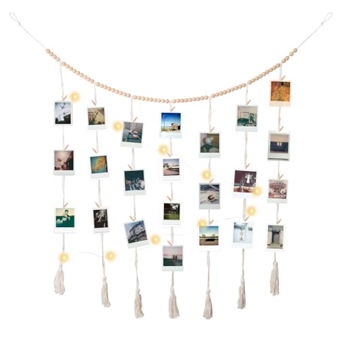 Pumwoy Wandbehang Hängender Fotowand 120 * 90cm, DIY Bilderrahmen Wanddekoration mit 45 Klammern und LED-Lichterketten, Foto Hängendes Seil Fotoaufhängung, Wandbehang Boho Fotowand Collage Pumwoy Wandbehang Hängender Fotowand 120 * 90cm, DIY Bilderrahmen Wanddekoration mit 45 Klammern und LED-Lichterketten, Foto Hängendes Seil Fotoaufhängung, Wandbehang Boho Fotowand Collage von Pumwoy