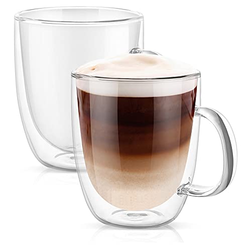 PunPun Große Klare Kaffeetassen 2Er-Set, Doppelwandige Isolierte Glasbecher Mit Jumbo-Bechern, Bleifreie, Einzigartige Kaffeetassen Aus Glas Je 500 Ml … von PunPun