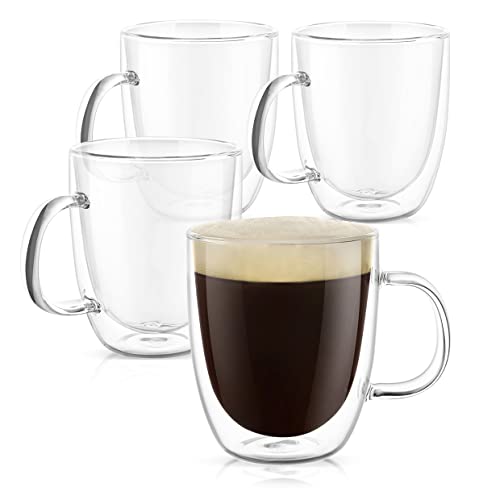PunPun Glaswaren Große Klare Kaffeetassen 4Er-Set, Doppelwandige Isolierte Glasbecher Mit Griff, Thermoglas-Kaffeetassen À 500 Ml … von PunPun