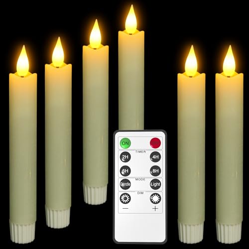 Punasi LED Stabkerzen mit Timerfunction Fernbedienung, 6 Stück Batteriebetriebene Kerzen mit Flackernde Flamme, 16.5cm Flammenlose Kerzen Echtwachs für Home Tisch Hochzeit Weihnachtsdekoration von Punasi