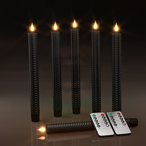 Punasi Schwarze LED Stabkerzen mit Timerfunction, 24,5cm Batteriebetriebene Flammenlose Kerze mit Fernbedienung und 3D Flackernde Flamme für Party Tisch Kamin Zimmer Halloween Weihnachten Dekor von Punasi