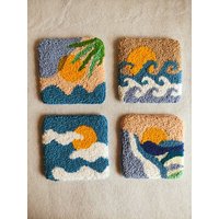 Punch Needle Untersetzer Inselleben, Meer Und Sonne, Handgefertigte Bunte Lustige Becherteppiche von Punchstag