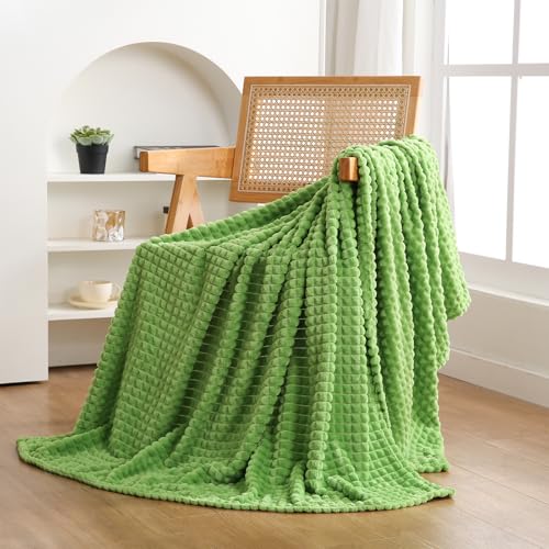 Puncuntex Flanell-Fleece-Überwurfdecke, 127 x 152 cm, superweiche, gemütliche Plüschdecke mit quadratischem Gitter-Design, luxuriös, für Couch, Sofa, Stuhl, Apfelgrün von Puncuntex