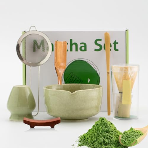 Puniama 7-teiliges Matcha-Schneebesen-Set – traditionelles Matcha-Set mit Keramikschale, Bambus-Schneebesen, Sieb, Schaufel und Löffelhalter – japanische Teezeremonie-Werkzeuge für Matcha-Latte Puniama 7-teiliges Matcha-Schneebesen-Set – traditionelles Matcha-Set mit Keramikschale, Bambus-Schneebesen, Sieb, Schaufel und Löffelhalter – japanische Teezeremonie-Werkzeuge für Matcha-Latte von Puniama