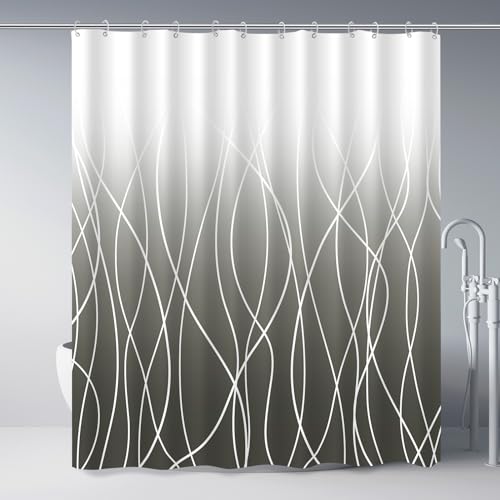 Punkray Ombre dunkelgrau gestreifter Stoff Duschvorhang für Badezimmer mit 12 Haken, Duschvorhänge für Badezimmer, wasserdichtes Badzubehör, Hotel-Stil, maschinenwaschbar, 183 x 183 cm Punkray Ombre dunkelgrau gestreifter Stoff Duschvorhang für Badezimmer mit 12 Haken, Duschvorhänge für Badezimmer, wasserdichtes Badzubehör, Hotel-Stil, maschinenwaschbar, 183 x 183 cm von Punkray