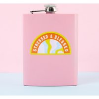stressed & Blessed Edelstahl Flachmann - Pink // Metall Flachmann, Alkohol Sassy, Wichteln Punky Pins von Punkypins