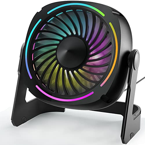 Punoge Kleiner USB Ventilator - 13,9 cm Leise Tischventilator mit 3 Stufen Luftstrom, 8 Farben LED-Lichter, 360° drehbar, tragbarer Mini Fan für Zuhause, Büro, Tischplatte Punoge Kleiner USB Ventilator - 13,9 cm Leise Tischventilator mit 3 Stufen Luftstrom, 8 Farben LED-Lichter, 360° drehbar, tragbarer Mini Fan für Zuhause, Büro, Tischplatte von Punoge