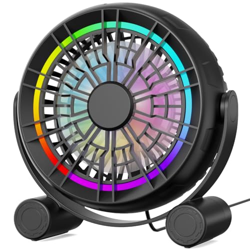 Punoge USB-RGB-Schreibtischventilator - 3 Geschwindigkeiten Leiser tragbarer Tischventilator, 8 farbige LED-Lichter, 360° drehbar, kleiner Ventilator für Heimbüro, Schreibtisch, Schlafzimmer Punoge USB-RGB-Schreibtischventilator - 3 Geschwindigkeiten Leiser tragbarer Tischventilator, 8 farbige LED-Lichter, 360° drehbar, kleiner Ventilator für Heimbüro, Schreibtisch, Schlafzimmer von Punoge