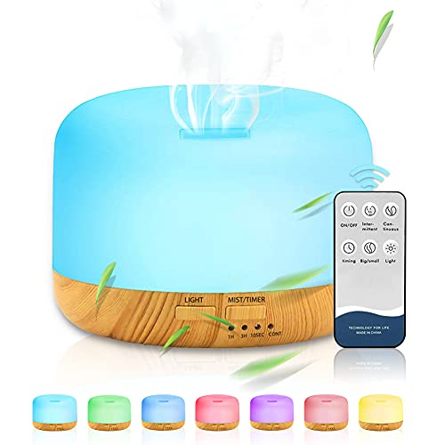 Punvot Luftbefeuchter Ätherische Öle Aroma Diffuser, 7 Farben LED mit Fernbedienung Raumluftbefeuchter, 450ML Ultraschall Nebel Befeuchter, Aromatherapie Diffuser für Familie, Raum, Büro, Spa, Yoga von Punvot