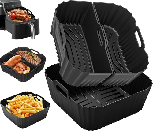 3 Stück Airfryer Silikonform für Heißluftfritteuse, Air Fryer Zubehör Wiederverwendba Silikon Einsatz anstelle Backpapier, Heißluftfritteuse Zubehör für Philips, COSORI, Tefal, Ninja, Russell Hobbs von Puosike