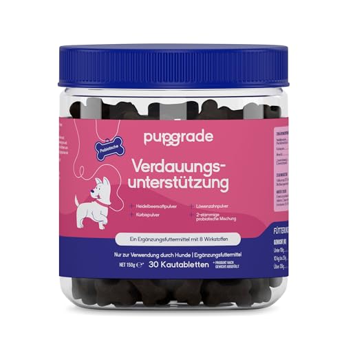 PupGrade Verdauungsunterstützung für Hunde – Ergänzungsfuttermittel mit 8 Wirkstoffen – Magen-Darm, Durchfall, Darm- & Immununterstützung – Kürbis, Heidelbeere, Leinöl – 30 Weiche Kausnacks von PupGrade