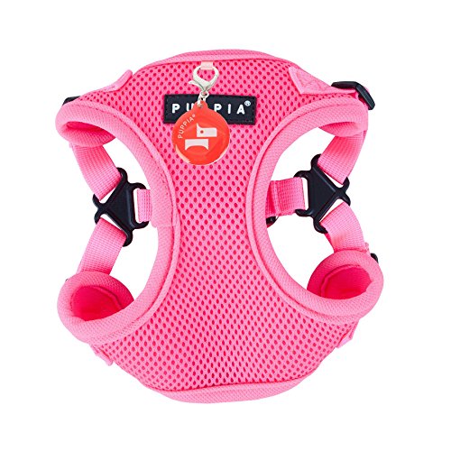 Puppia 4-Punkt Neon-Hundegeschirr für kleine und mittelgroße Hunde - leicht und super weich in vielen Farben - Antizuggeschirr für Hunde, Pink, S, PAQA-AC1443-PK-S von Puppia