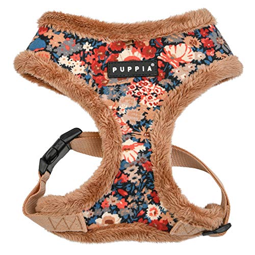 Puppia Gianni Hundegeschirr, Überkopf, warm, Winter, Blumenmuster, verstellbare Brust, für kleine und mittelgroße Hunde, Beige, Größe M von Puppia