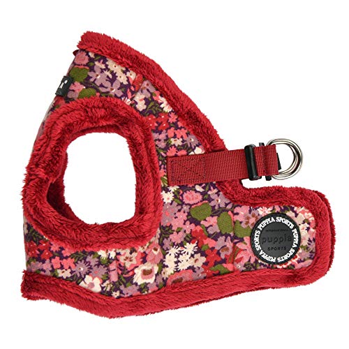 Puppia Gianni Vest Hundegeschirr Step-in Warm Winter Blumenmuster für kleine und mittelgroße Hunde, Weinrot, Größe L von Puppia