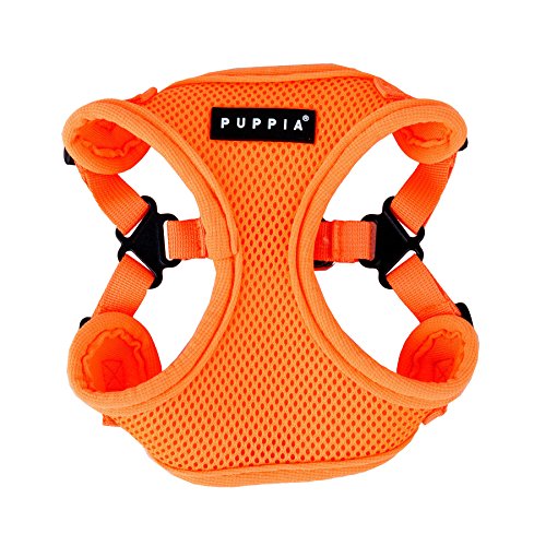 Puppia 4-Punkt Neon-Hundegeschirr für kleine und mittelgroße Hunde - leicht und super weich in vielen Farben - Antizuggeschirr für Hunde, Orange, S von Puppia