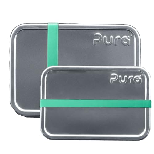 Pura Lunch-Behälter, Küchen-Frischhaltedosen mit Deckel, wiederverwendbare Bento-Box, Edelstahl-Lunchbox für alle Altersgruppen, klein + groß von Pura