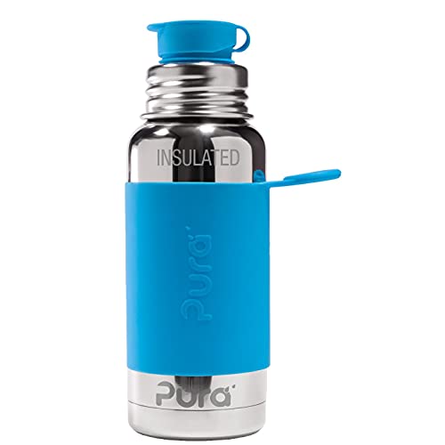 Pura Sport Edelstahl Isolierflasche 473ml mit Silikon Klappdeckel (plastikfrei, ungiftig, BPA frei) von Pura