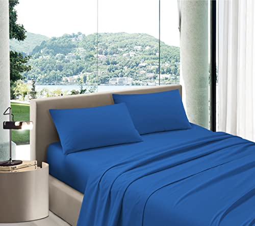 Bettwäsche Maxi Coccole Baumwolle – Bettwäsche-Set für Doppelbett Made in Italy – Spannbettlaken 180 x 200 cm Höhe 30 cm (Königsblau, King Size 180 x 200 cm) von Puraluna