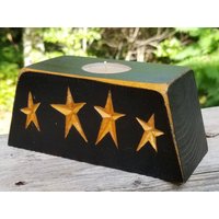 Tee-Licht-Basis - Hand Geschnitzte Sterne Schwarz von PurcellWoodcraft