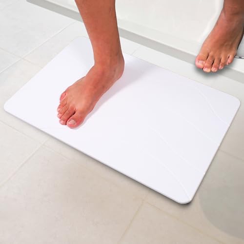 Pure 4Home - Stone Bath Mat | Badematte Stein | Diatomite Stone Bath Mat | 60cm x 39cm Stein Badematte Quick Dry | Seinmatte Badezimmer | Stone Quick Drying Mat (Waves White) von Pure 4Home