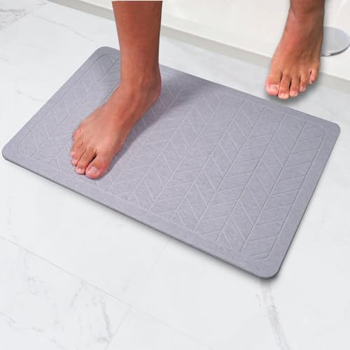 Pure 4Home - Stone Bath Mat | Badematte Stein | Diatomite Stone Bath Mat | 60cm x 39cm Stein Badematte Quick Dry | Seinmatte Badezimmer | Stone Quick Drying Mat (Flechas Gray) von Pure 4Home