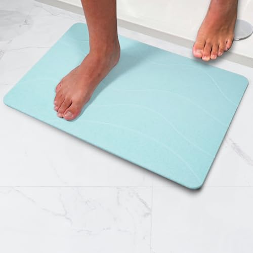 Pure 4Home - Stone Bath Mat | Badematte Stein | Diatomite Stone Bath Mat | 60cm x 39cm Stein Badematte Quick Dry | Seinmatte Badezimmer | Stone Quick Drying Mat (Waves Green) von Pure 4Home