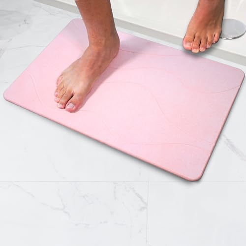 Pure 4Home - Stone Bath Mat | Badematte Stein | Diatomite Stone Bath Mat | 60cm x 39cm Stein Badematte Quick Dry | Seinmatte Badezimmer | Stone Quick Drying Mat (Waves Pink) von Pure 4Home