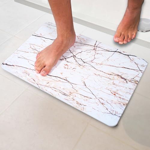 Pure 4Home - Stone Bath Mat | Badematte Stein | Diatomite Stone Bath Mat | 60cm x 39cm Stein Badematte Quick Dry | Seinmatte Badezimmer | Stone Quick Drying Mat (Weißer Waldmarmor) von Pure 4Home