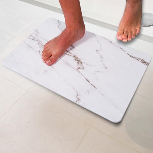 Pure 4Home - Stone Bath Mat | Badematte Stein | Diatomite Stone Bath Mat | 60cm x 39cm Stein Badematte Quick Dry | Seinmatte Badezimmer | Stone Quick Drying Mat (Weißer türkischer Marmor) von Pure 4Home